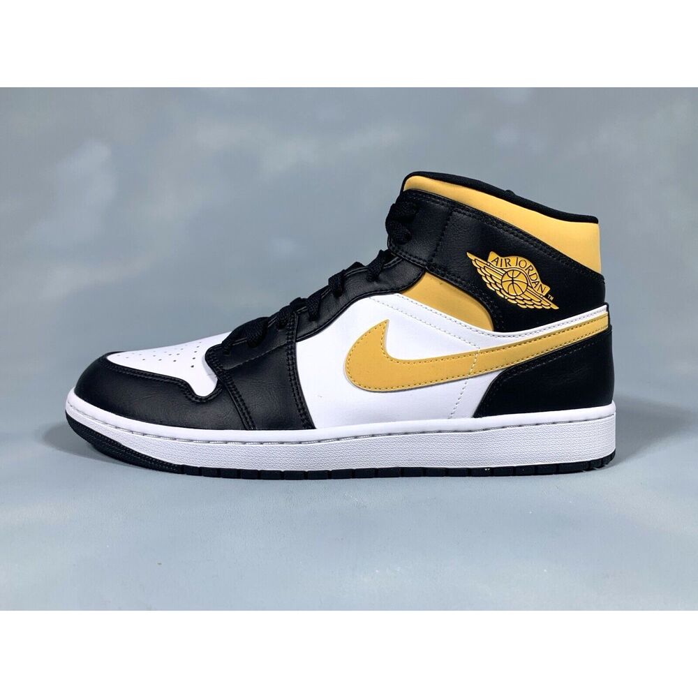 Nike Air Jordan 1 Mid White Pollen Black Sneakers Sz Men's 10.5